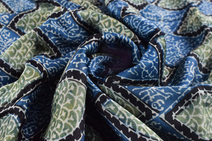 Ajrakh Modal Silk Natural Dye Hand Block Print Unstitched Kurta Fabric   3 Mtr  Length  -  SKU : AI22502O