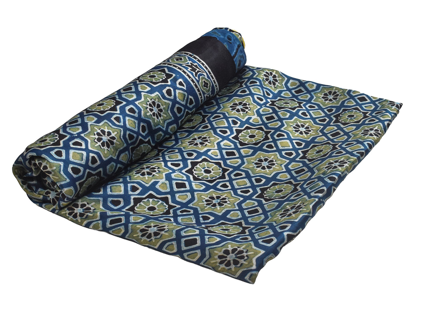 Ajrakh Modal Silk Natural Dye Hand Block Print Unstitched Kurta Fabric  Mtr Length  2.25 Mtr  Length  -  SKU : EK30301B