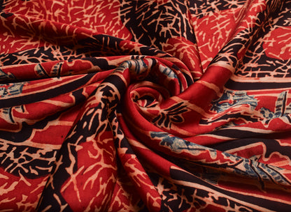 Ajrakh Modal Silk Natural Dye Hand Block Print Fabric    2.5 Mtr  Length  -  SKU : ID21902P