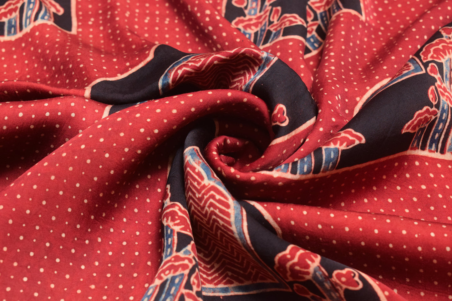 Ajrakh Modal Silk Natural Dye Hand Block Print Unstitched Kurta Fabric    2.5 Mtr  Length  -  SKU : ID24B01C