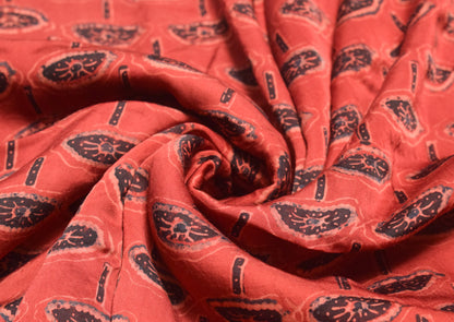 Ajrakh Modal Silk Natural Dye Hand Block Print Unstitched Kurta Fabric    2.5 Mtr  Length  -  SKU : ID24B01E