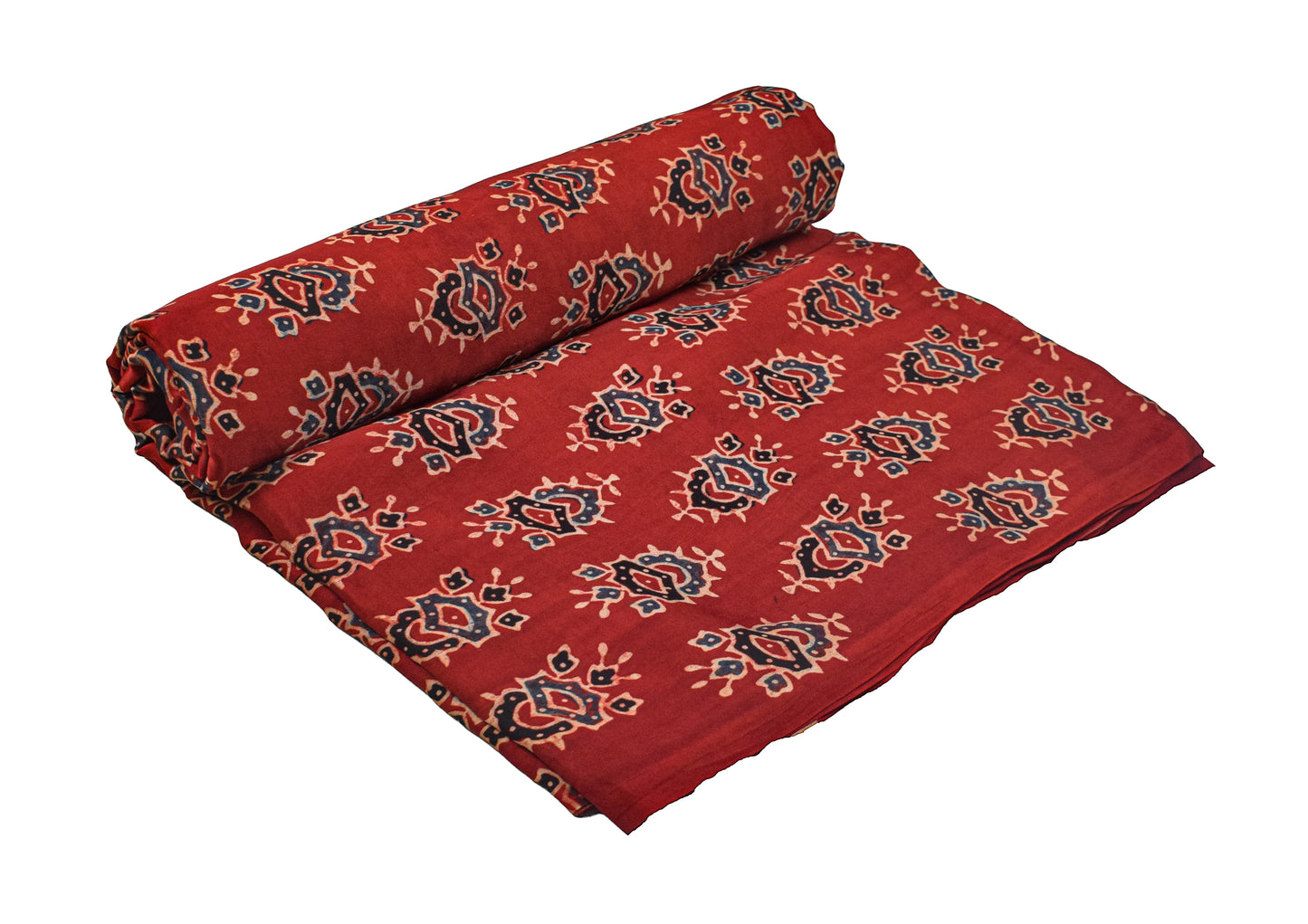 Ajrakh Modal Silk Natural Dye Hand Block Print Unstitched Kurta Fabric  Mtr Length  2.5 Mtr  Length  -  SKU : AI06401E