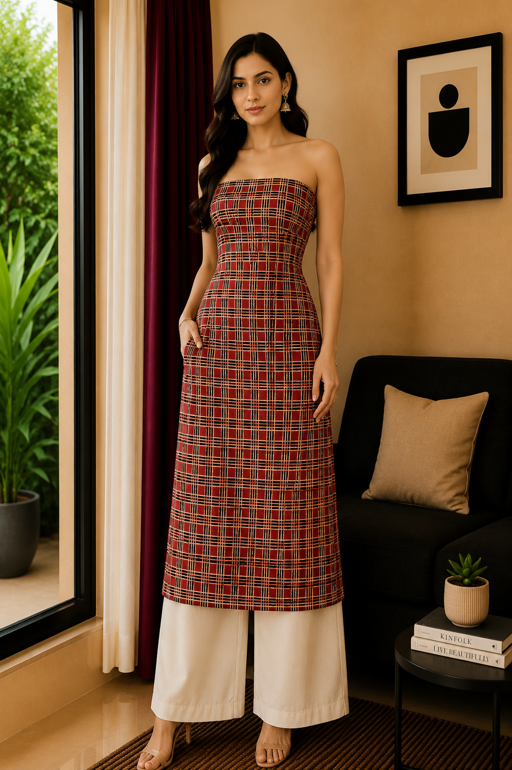 Ajrakh Modal Silk Natural Dye Hand Block Print Unstitched Kurta Fabric  Mtr Length  2.5 Mtr  Length  -  SKU : AI06401U