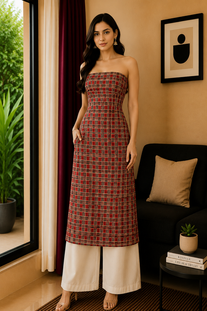 Ajrakh Modal Silk Natural Dye Hand Block Print Unstitched Kurta Fabric  Mtr Length  2.5 Mtr  Length  -  SKU : AI06401U