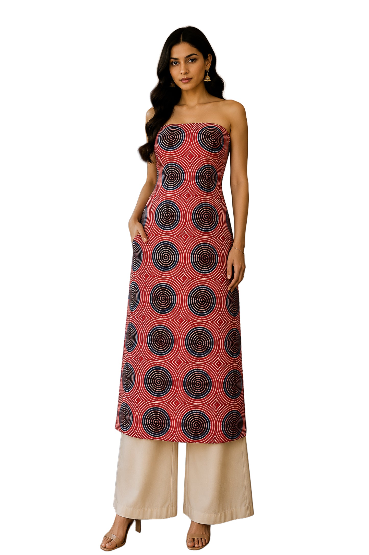 Ajrakh Modal Silk Natural Dye Hand Block Print Unstitched Kurta Fabric  Mtr Length  3 Mtr  Length  -  SKU : AI06402M