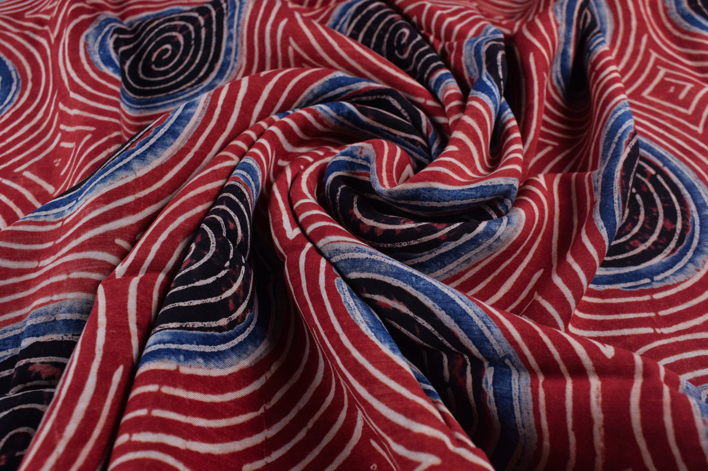 Ajrakh Modal Silk Natural Dye Hand Block Print Unstitched Kurta Fabric  Mtr Length  3 Mtr  Length  -  SKU : AI06402M