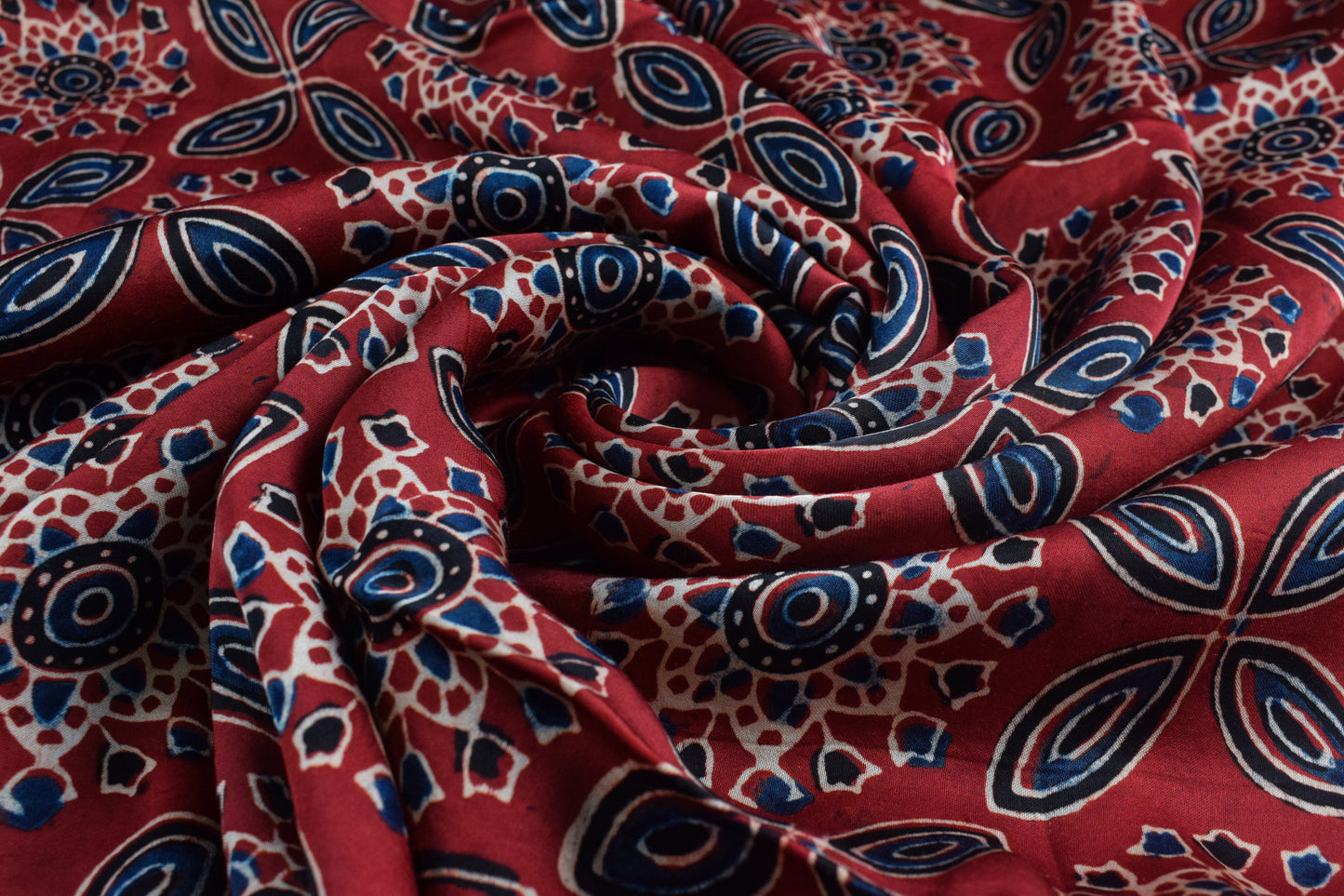 Ajrakh Modal Silk Natural Dye Hand Block Print Unstitched Kurta Fabric  Mtr Length  3 Mtr  Length  -  SKU : AI0640BC
