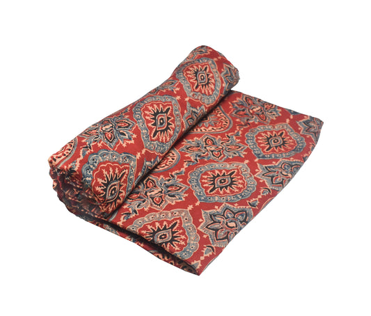 Ajrakh Modal Silk Natural Dye Hand Block Print Unstitched Kurta Fabric  Mtr Length  2.5 Mtr  Length  -  SKU : AI07B03L
