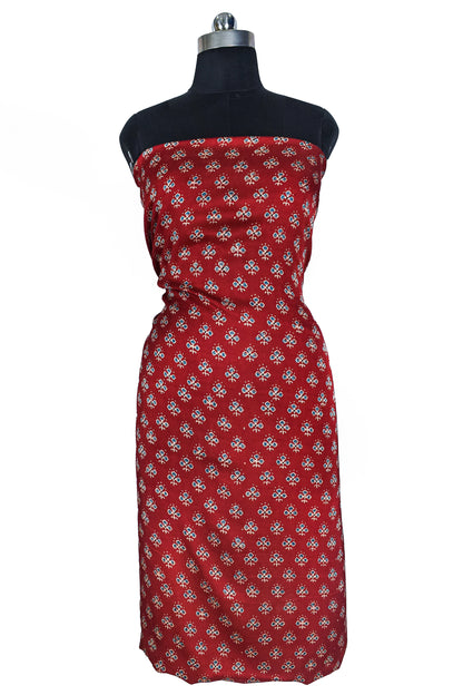 Ajrakh Modal Silk Natural Dye Hand Block Print Unstitched Kurta Fabric  2.50 Mtr Length   -  SKU : AI17101G