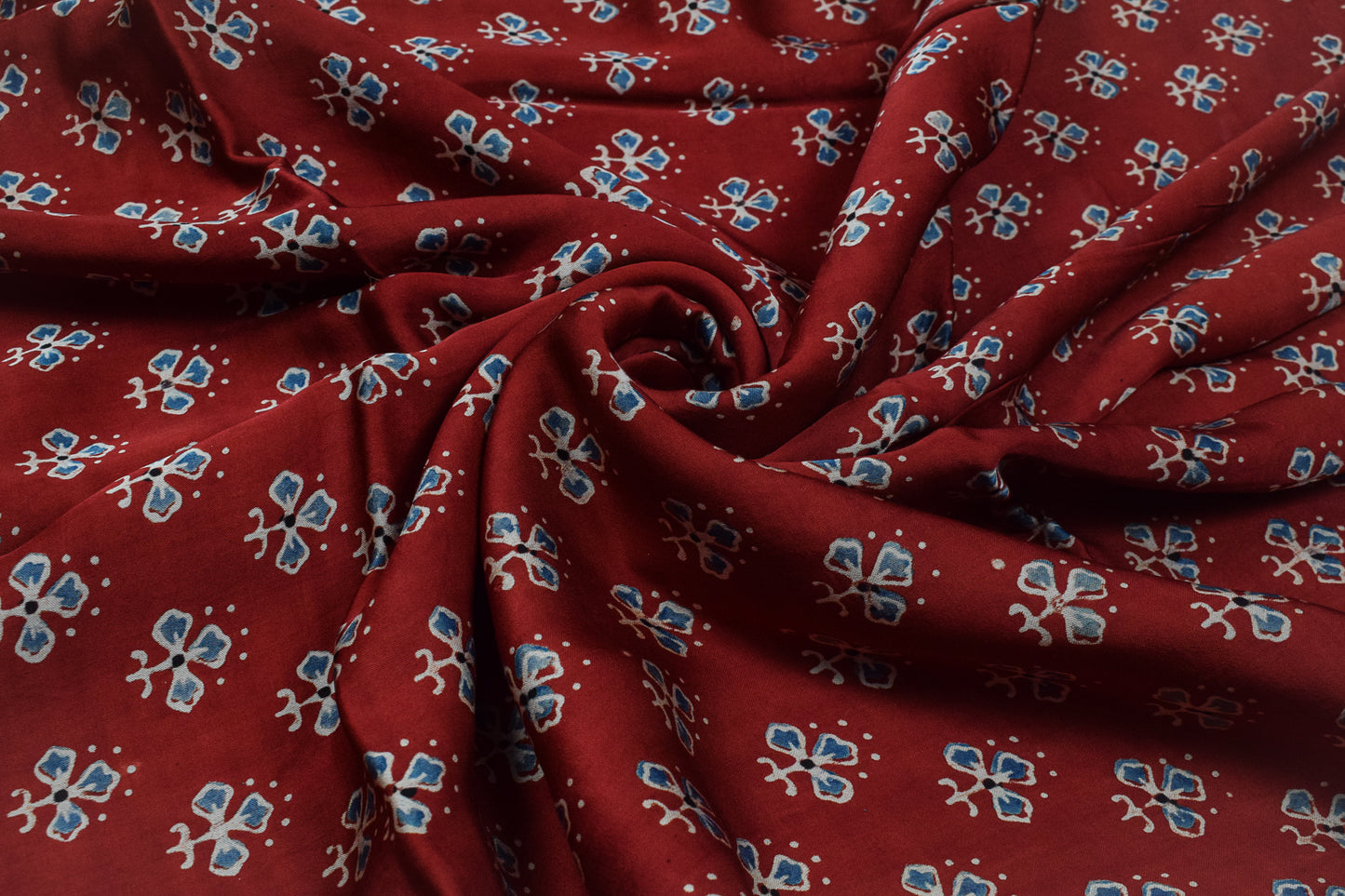 Ajrakh Modal Silk Natural Dye Hand Block Print Unstitched Kurta Fabric  2.50 Mtr Length   -  SKU : AI17101G