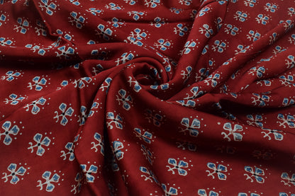 Ajrakh Modal Silk Natural Dye Hand Block Print Unstitched Kurta Fabric  2.50 Mtr Length   -  SKU : AI17101G