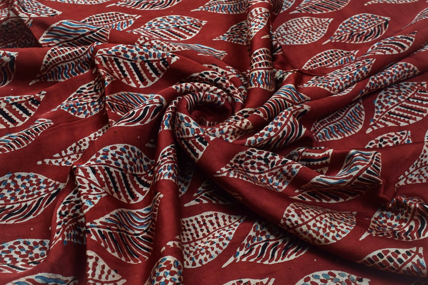 Ajrakh Modal Silk Natural Dye Hand Block Print Unstitched Kurta Fabric  2.50 Mtr Length   -  SKU : AI17101W