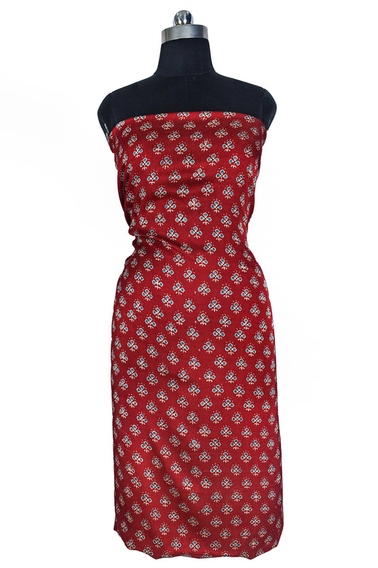 Ajrakh Modal Silk Natural Dye Hand Block Print Unstitched Kurta Fabric   3.00 Mtr Length  -  SKU : AI17102G