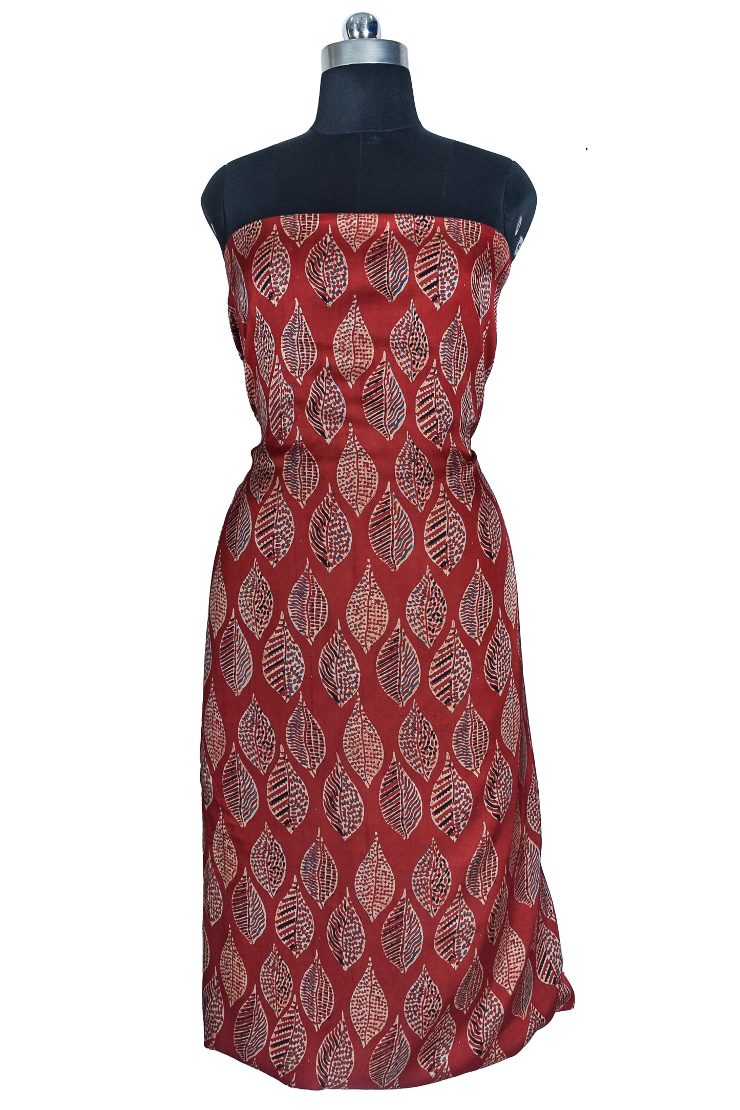 Ajrakh Modal Silk Natural Dye Hand Block Print Unstitched Kurta Fabric   3.00 Mtr Length  -  SKU : AI17102W