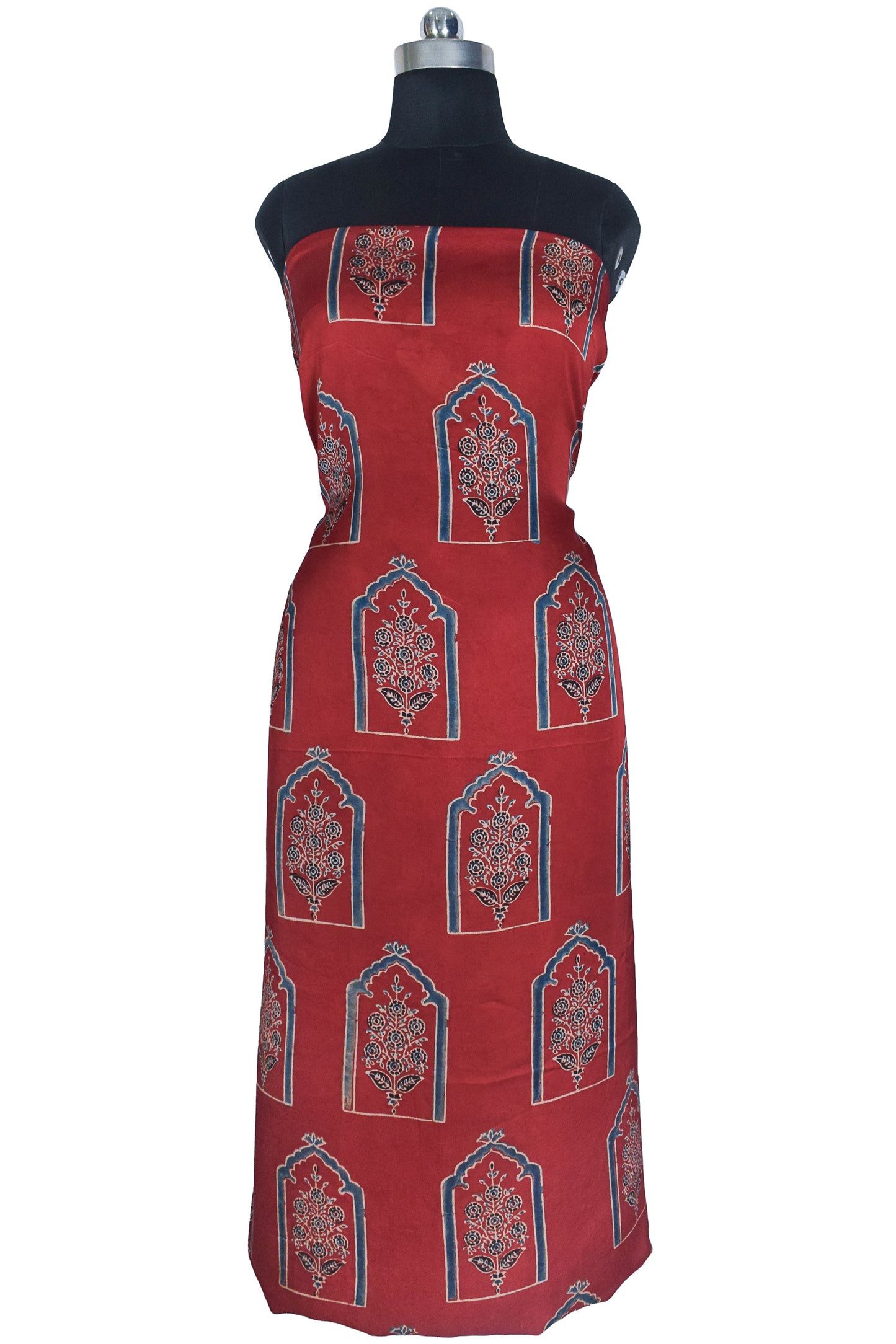 Ajrakh Modal Silk Natural Dye Hand Block Print Unstitched Kurta Fabric  2.50 Mtr Length   -  SKU : AI1710AE