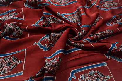 Ajrakh Modal Silk Natural Dye Hand Block Print Unstitched Kurta Fabric  2.50 Mtr Length   -  SKU : AI1710AE