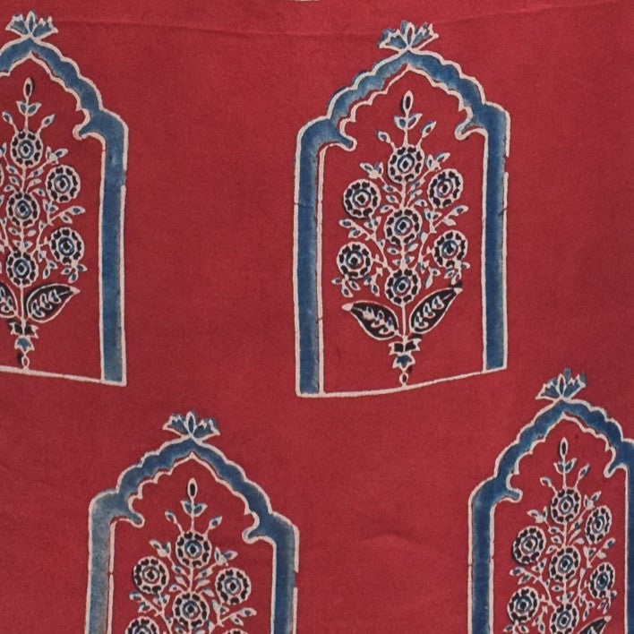 Ajrakh Modal Silk Natural Dye Hand Block Print Unstitched Kurta Fabric  2.50 Mtr Length   -  SKU : AI1710AE