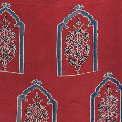 Ajrakh Modal Silk Natural Dye Hand Block Print Unstitched Kurta Fabric   3.00 Mtr Length  -  SKU : AI1710BE
