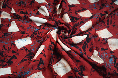 Ajrakh Modal Silk Natural Dye Hand Block Print Unstitched Kurta Fabric  2.50 Mtr Length   -  SKU : AI20101R