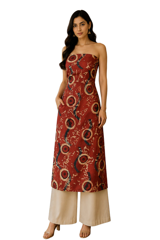 Ajrakh Modal Silk Natural Dye Hand Block Print Unstitched Kurta Fabric   3.00 Mtr Length  -  SKU : AI20102B