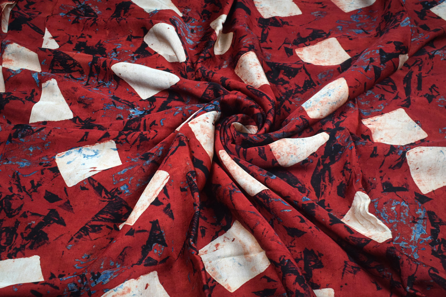 Ajrakh Modal Silk Natural Dye Hand Block Print Unstitched Kurta Fabric   3.00 Mtr Length  -  SKU : AI20102R