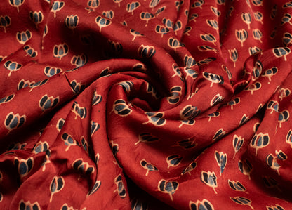 Ajrakh Modal Silk Natural Dye Hand Block Print Unstitched Kurta Fabric  Mtr Length  3 Mtr  Length  -  SKU : AI21703A