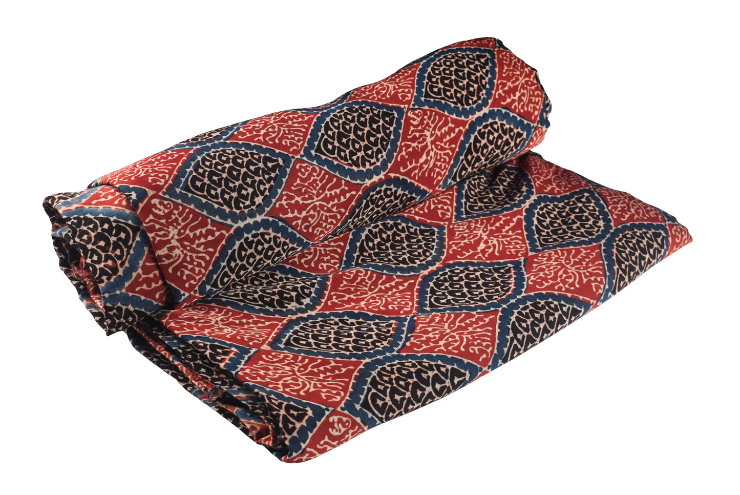 Ajrakh Modal Silk Natural Dye Hand Block Print Unstitched Kurta Fabric   2.5 Mtr  Length  -  SKU : AI22501L