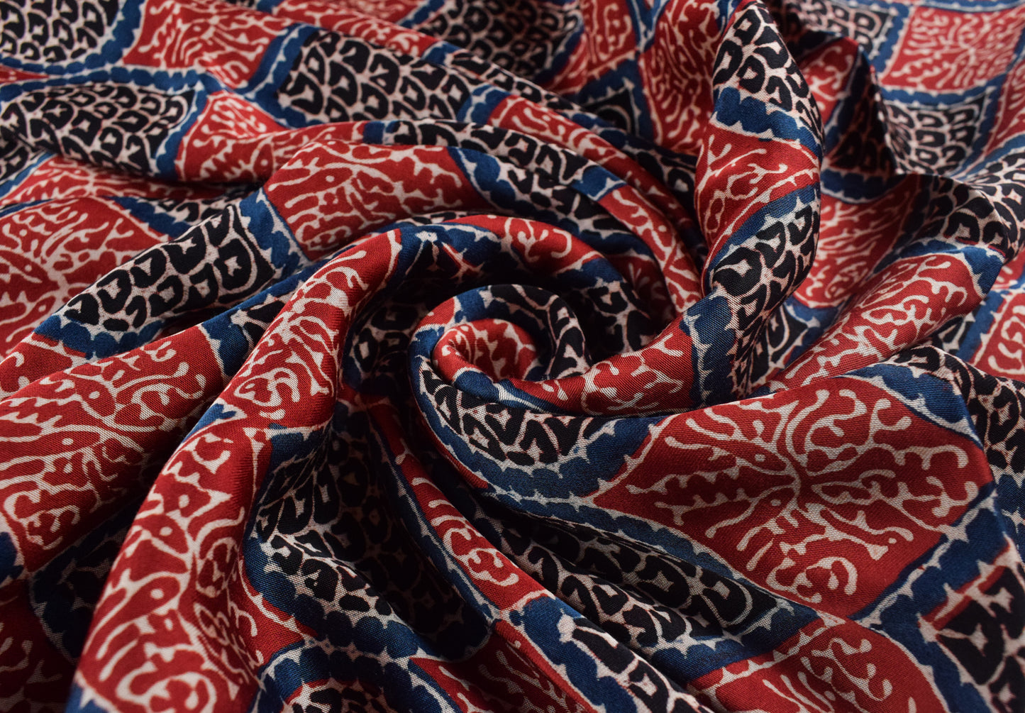 Ajrakh Modal Silk Natural Dye Hand Block Print Unstitched Kurta Fabric   2.5 Mtr  Length  -  SKU : AI22501L