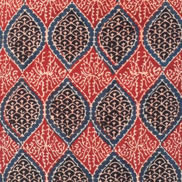 Ajrakh Modal Silk Natural Dye Hand Block Print Unstitched Kurta Fabric   2.5 Mtr  Length  -  SKU : AI22501L