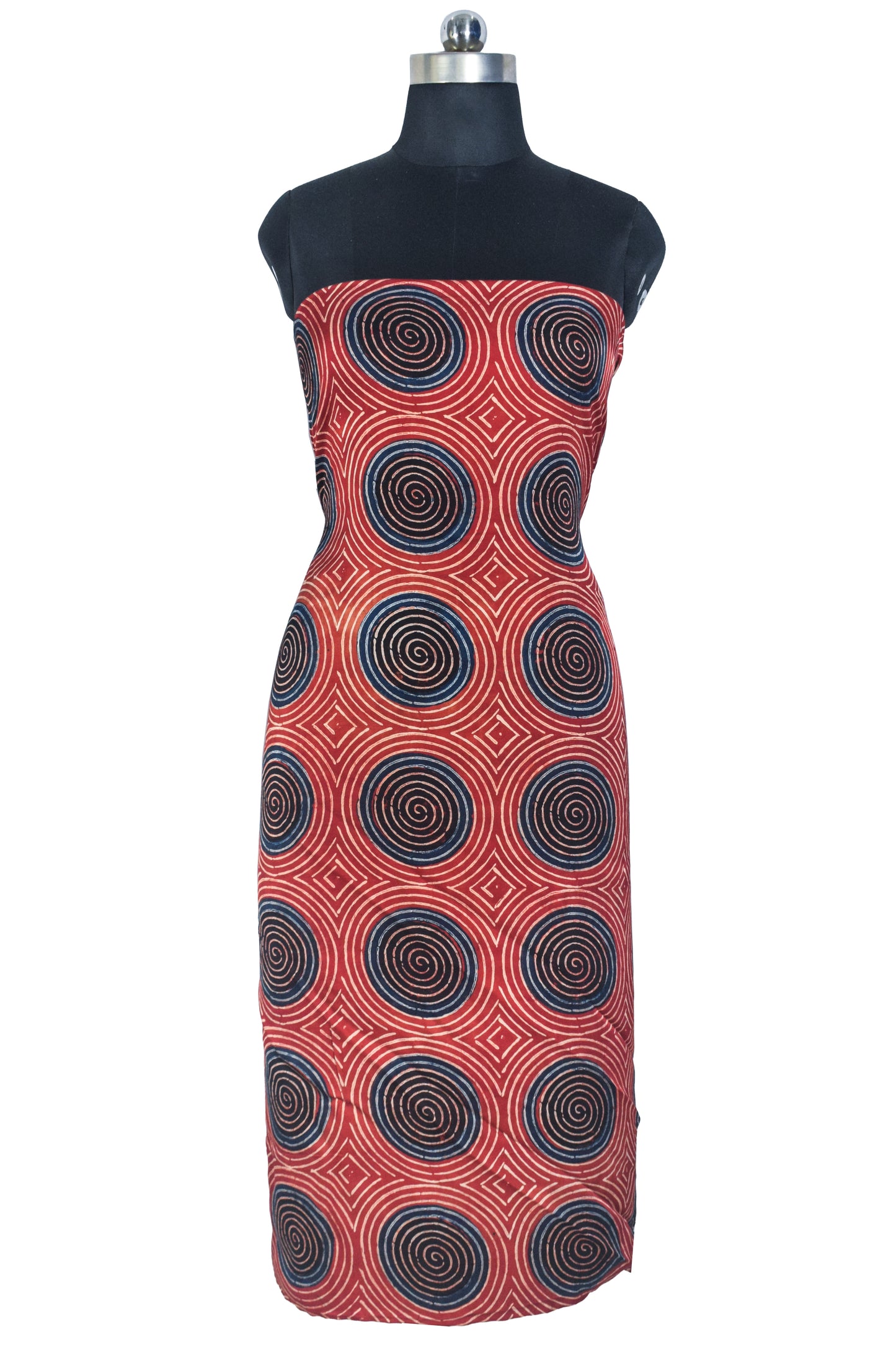 Ajrakh Modal Silk Natural Dye Hand Block Print Unstitched Kurta Fabric   3 Mtr  Length  -  SKU : AI22502B