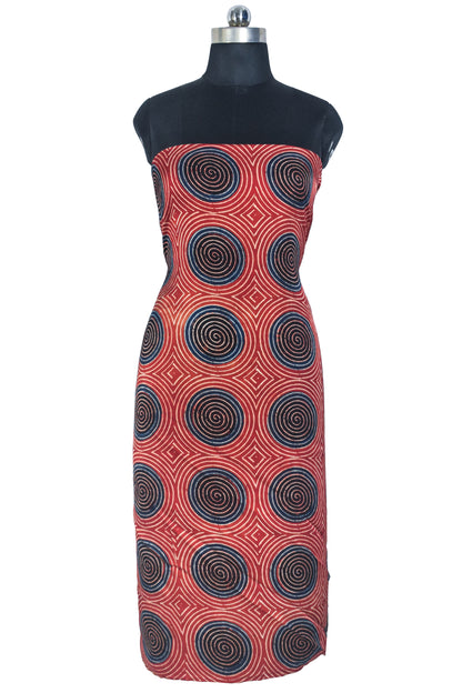 Ajrakh Modal Silk Natural Dye Hand Block Print Unstitched Kurta Fabric   3 Mtr  Length  -  SKU : AI22502B