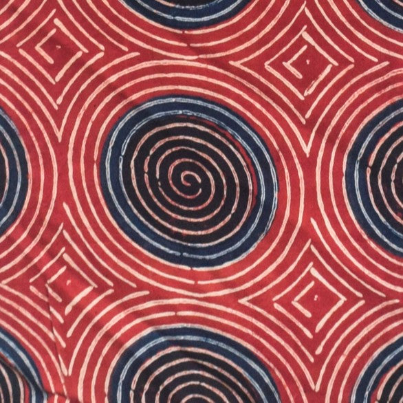 Ajrakh Modal Silk Natural Dye Hand Block Print Unstitched Kurta Fabric   3 Mtr  Length  -  SKU : AI22502B