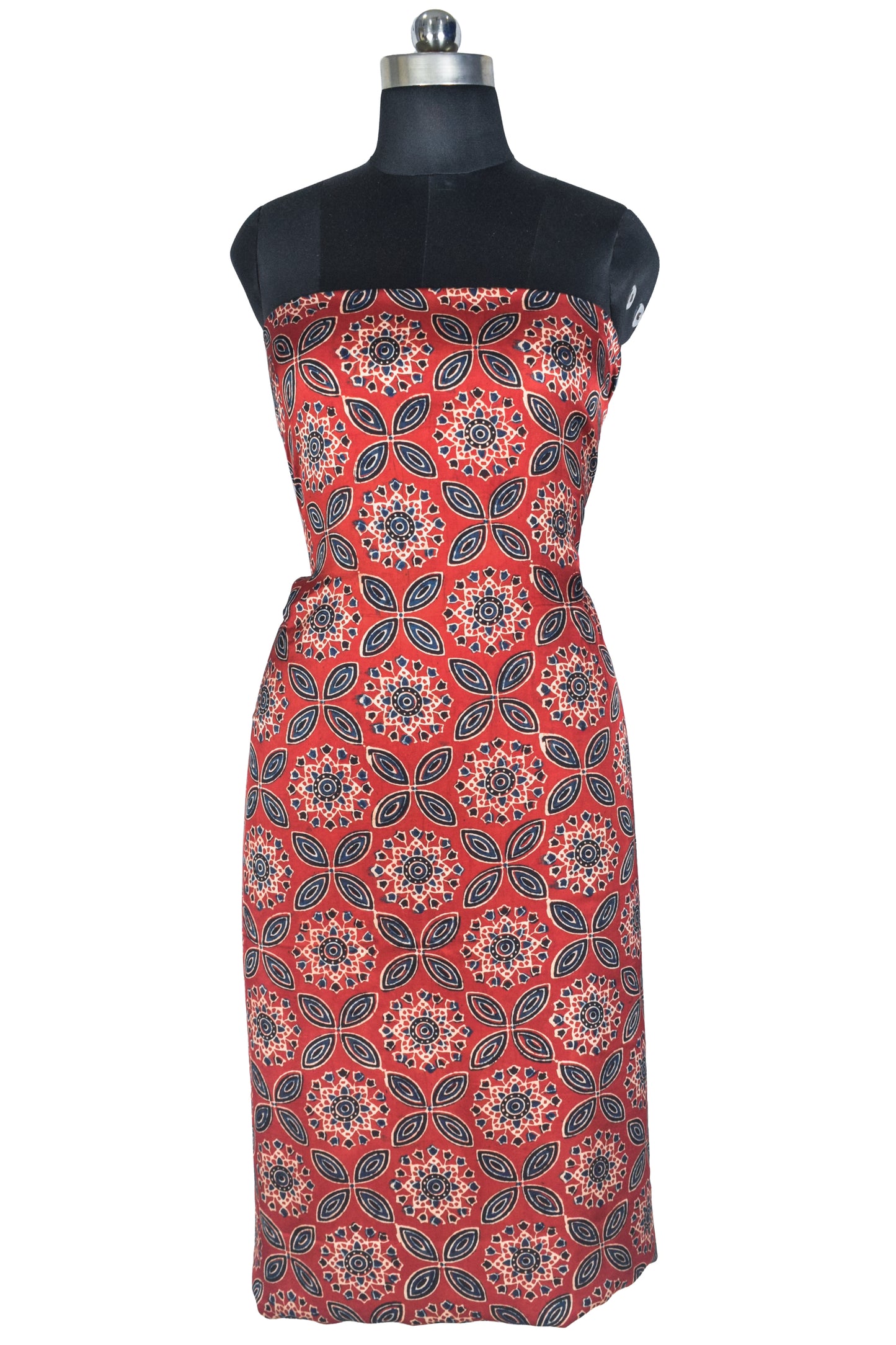 Ajrakh Modal Silk Natural Dye Hand Block Print Unstitched Kurta Fabric   2.5 Mtr  Length  -  SKU : AI2250AL