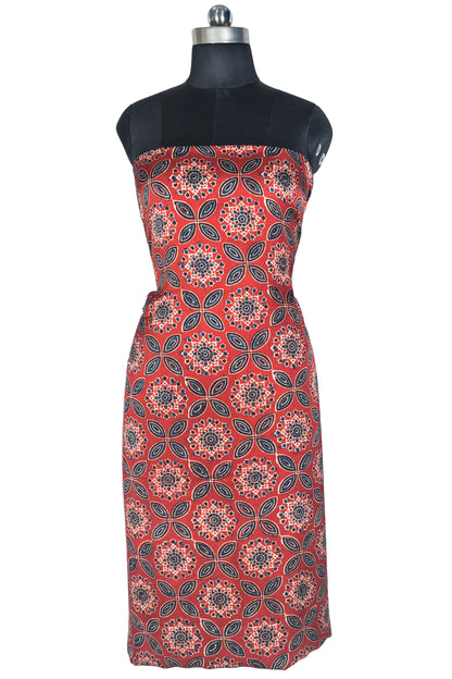 Ajrakh Modal Silk Natural Dye Hand Block Print Unstitched Kurta Fabric   2.5 Mtr  Length  -  SKU : AI2250AL