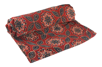 Ajrakh Modal Silk Natural Dye Hand Block Print Unstitched Kurta Fabric   2.5 Mtr  Length  -  SKU : AI2250AL