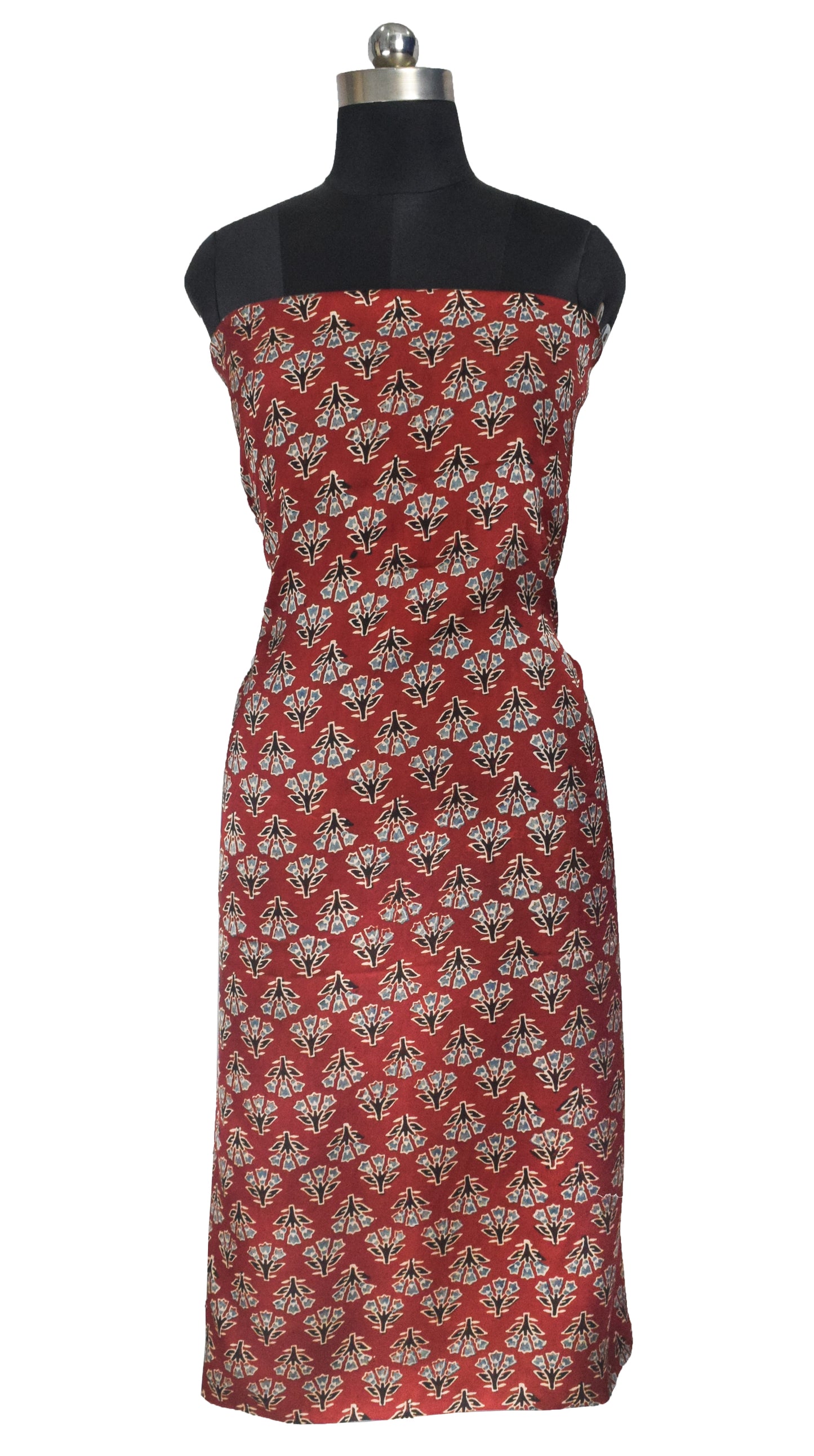 Ajrakh Modal Silk Natural Dye Hand Block Print Unstitched Kurta Fabric  2.50 Mtr Length   -  SKU : AI30101B