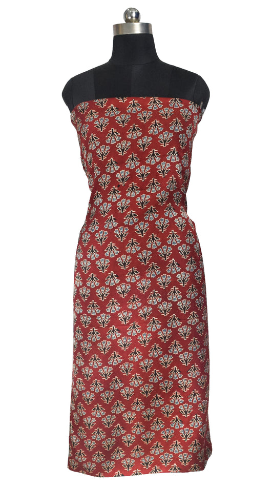 Ajrakh Modal Silk Natural Dye Hand Block Print Unstitched Kurta Fabric  2.50 Mtr Length   -  SKU : AI30101B