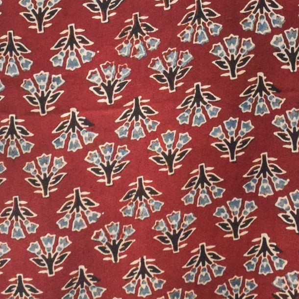 Ajrakh Modal Silk Natural Dye Hand Block Print Unstitched Kurta Fabric  2.50 Mtr Length   -  SKU : AI30101B