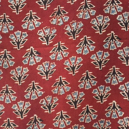 Ajrakh Modal Silk Natural Dye Hand Block Print Unstitched Kurta Fabric  2.50 Mtr Length   -  SKU : AI30101B