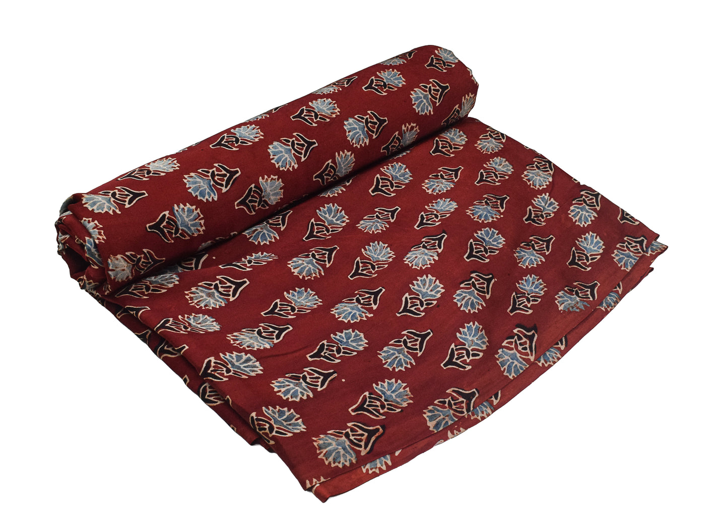 Ajrakh Modal Silk Natural Dye Hand Block Print Unstitched Kurta Fabric  2.50 Mtr Length   -  SKU : AI30101R