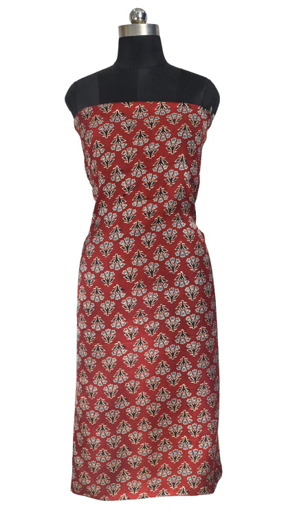 Ajrakh Modal Silk Natural Dye Hand Block Print Unstitched Kurta Fabric   3.00 Mtr Length  -  SKU : AI30102B