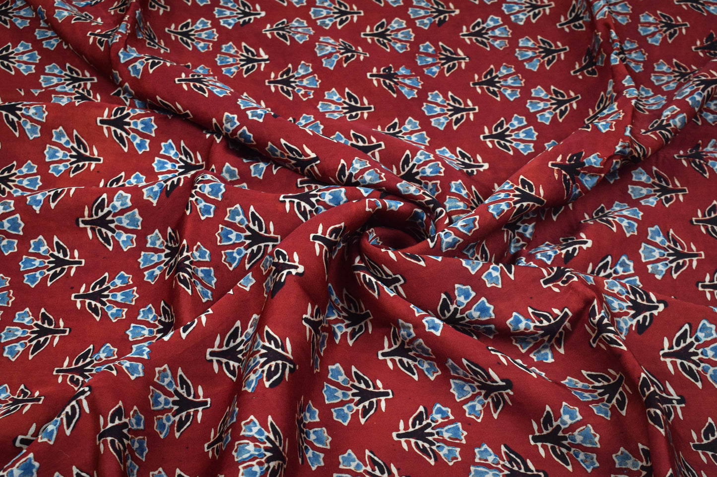 Ajrakh Modal Silk Natural Dye Hand Block Print Unstitched Kurta Fabric   3.00 Mtr Length  -  SKU : AI30102B