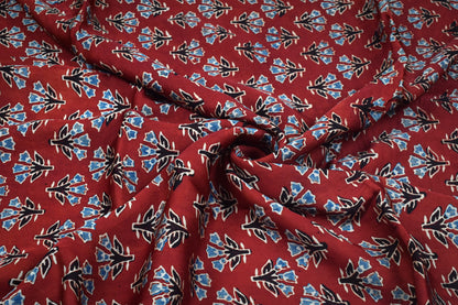 Ajrakh Modal Silk Natural Dye Hand Block Print Unstitched Kurta Fabric   3.00 Mtr Length  -  SKU : AI30102B