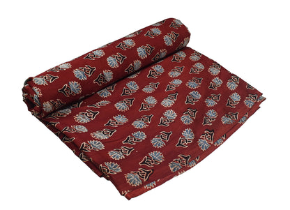 Ajrakh Modal Silk Natural Dye Hand Block Print Unstitched Kurta Fabric   3.00 Mtr Length  -  SKU : AI30102R