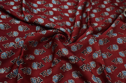 Ajrakh Modal Silk Natural Dye Hand Block Print Unstitched Kurta Fabric   3.00 Mtr Length  -  SKU : AI30102R