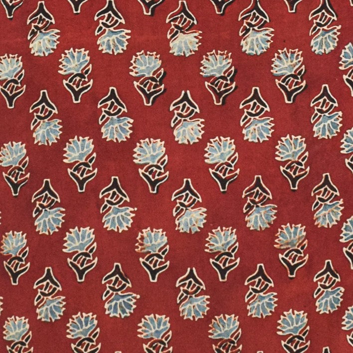 Ajrakh Modal Silk Natural Dye Hand Block Print Unstitched Kurta Fabric   3.00 Mtr Length  -  SKU : AI30102R