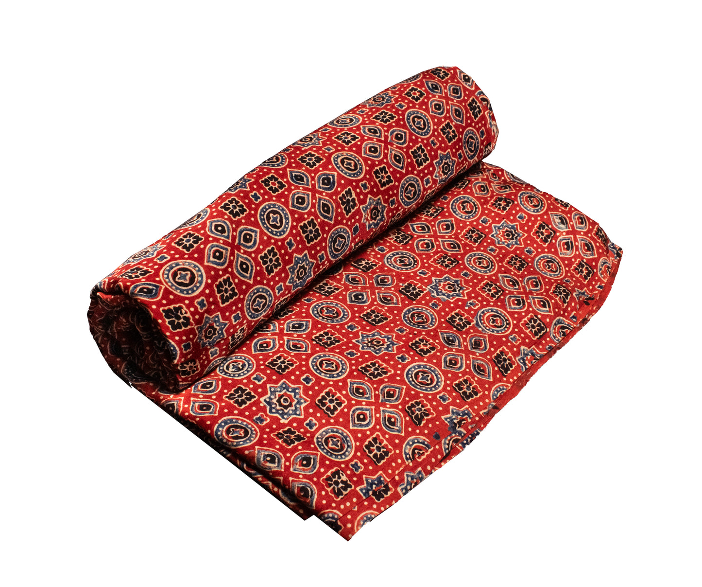 Ajrakh Modal Silk Natural Dye Hand Block Print Unstitched Kurta Fabric   2.5 Mtr  Length  -  SKU : ID01402C