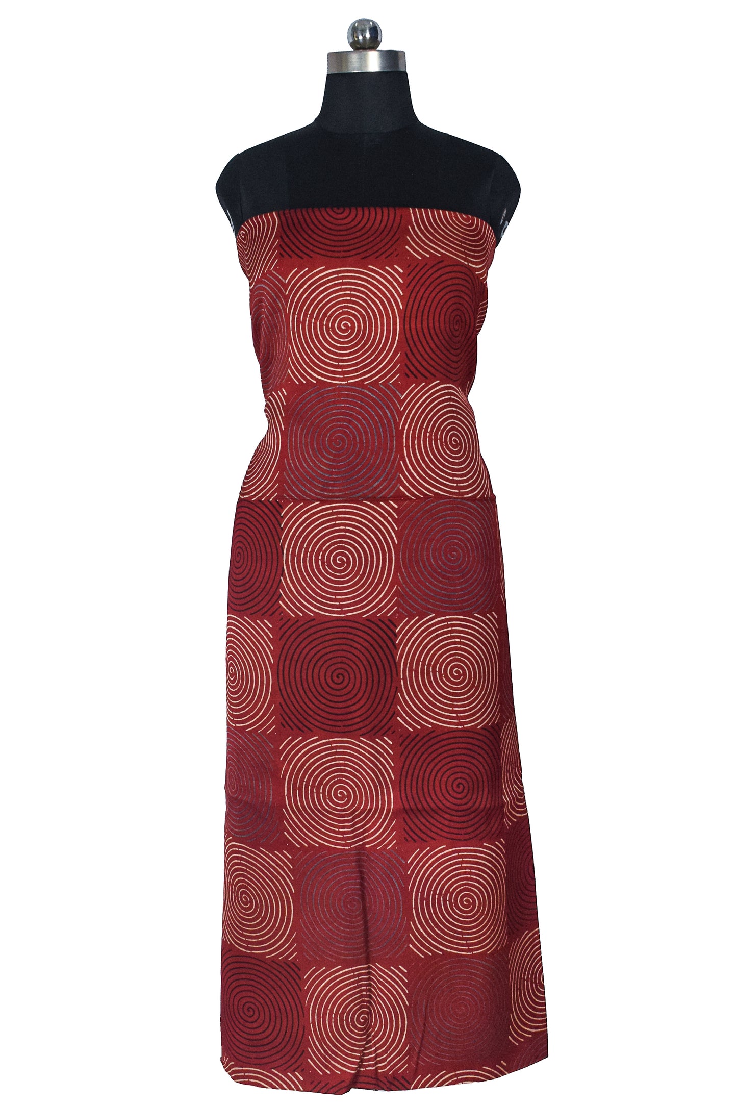 Ajrakh Modal Silk Natural Dye Hand Block Print Unstitched Kurta Fabric  Mtr Length  3 Mtr  Length  -  SKU : ID04902B