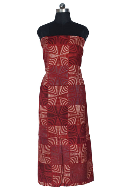 Ajrakh Modal Silk Natural Dye Hand Block Print Unstitched Kurta Fabric  Mtr Length  3 Mtr  Length  -  SKU : ID04902B