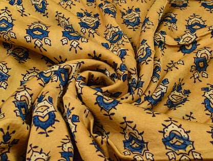 Ajrakh Modal Silk Natural Dye Hand Block Print Unstitched Kurta Fabric  Mtr Length  3 Mtr  Length  -  SKU : AI06402O